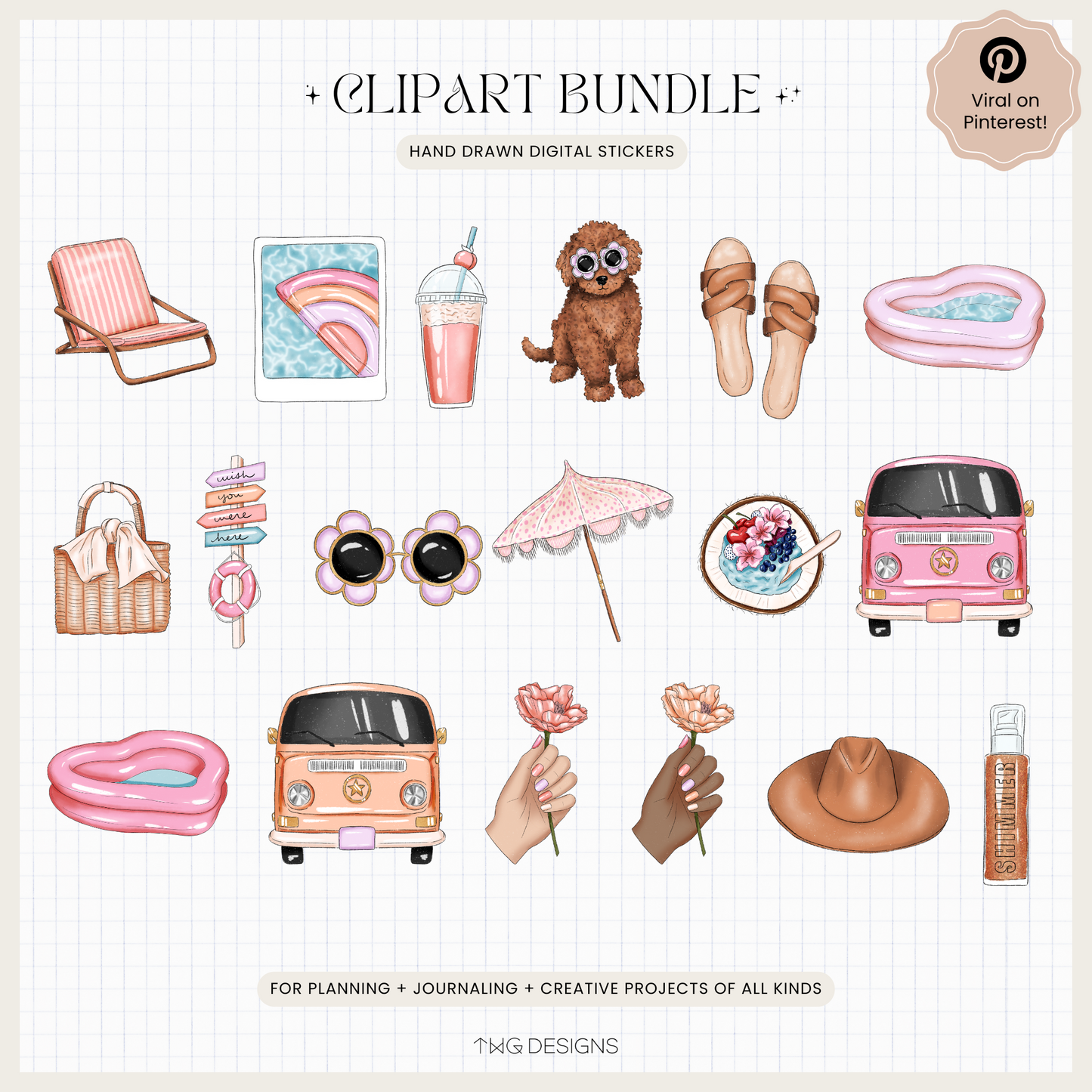 Pink Poolside Clipart Bundle