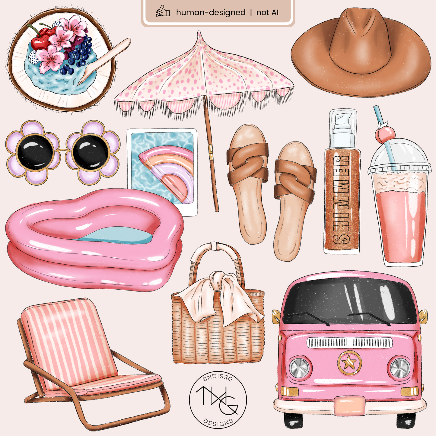 Pink Poolside Clipart Bundle