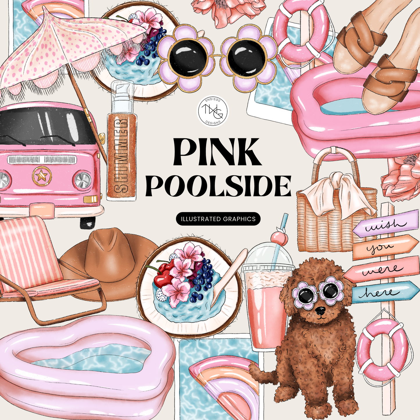 Pink Poolside Clipart Bundle