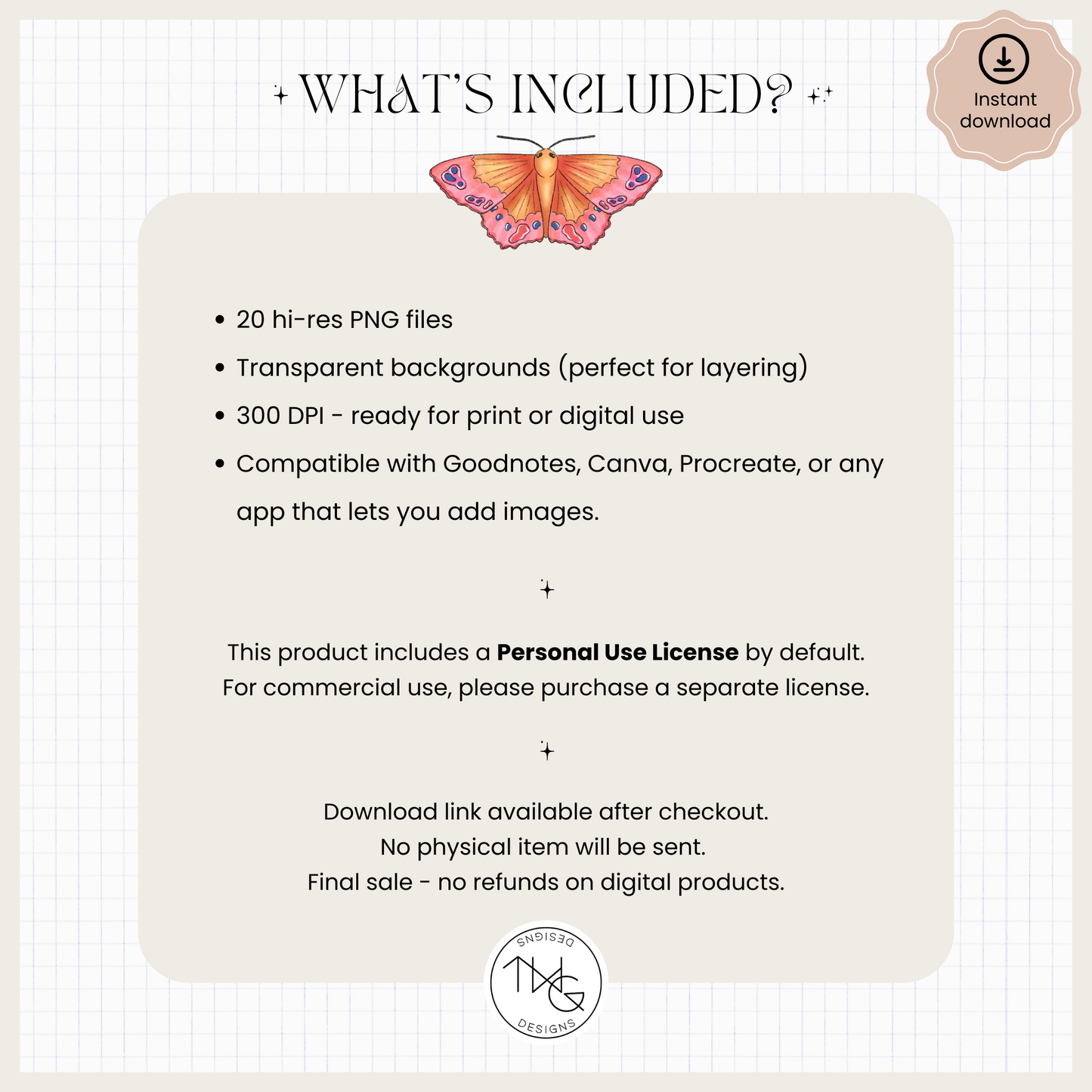 Al Fresco clipart bundle contents overview listing 20 high-resolution PNG files with transparent backgrounds and 300 DPI resolution, compatible with digital planner apps like Goodnotes and Canva