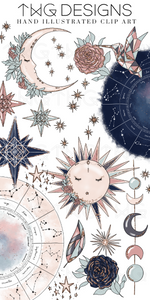 zodiac and celestial clipart collection with stars and crescent moons