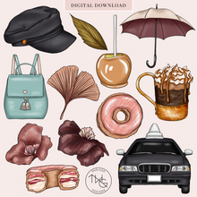 Load image into Gallery viewer, fall clipart bundle with cars hat and umbrella city bundle