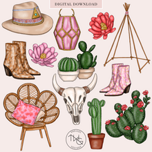 Load image into Gallery viewer, boots clipart western desert elements digital graphics bundle