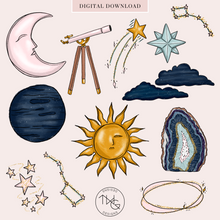 Load image into Gallery viewer, galaxy clipart elements bundle of digital artwork png files