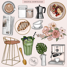 Load image into Gallery viewer, hand drawn coffee clipart bundle