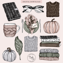 Load image into Gallery viewer, fall autumn digital drawing png graphics