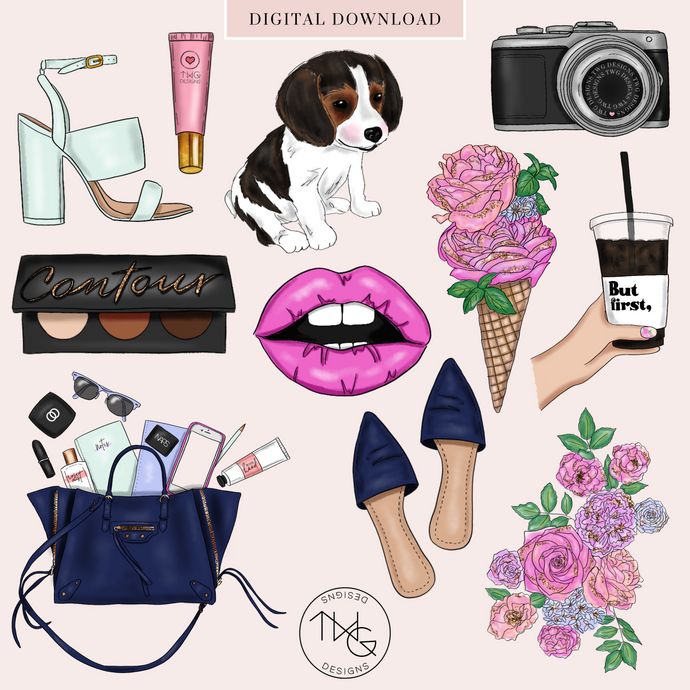 lips clipart and fashion blogger icons bundle