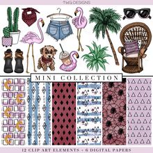 Load image into Gallery viewer, boho clipart and geometric abstract print digital paper collection download