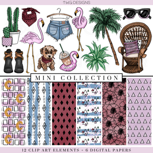 boho clipart and geometric abstract print digital paper collection download