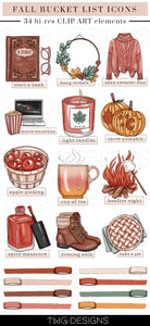 Planner Icons, Fall Fun - Bucket List clipart Icons - TWG Designs