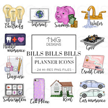 Load image into Gallery viewer, planner clipart icons for bills