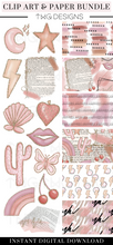 Load image into Gallery viewer, Pink Edit Clipart + Pattern Bundle