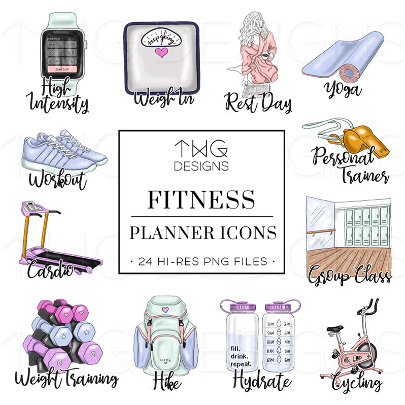 planner icons clipart for working out and fitness elements