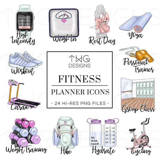planner icons clipart for working out and fitness elements