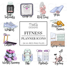 Load image into Gallery viewer, planner icons clipart for working out and fitness elements