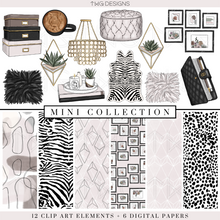 Load image into Gallery viewer, zebra home decor clipart and digital paper bundle