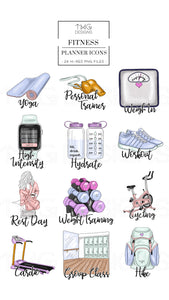 fitness planner icons clipart bundle download