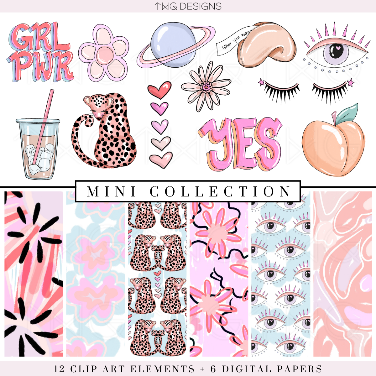 Digital girly stickers set, printable cute stickers