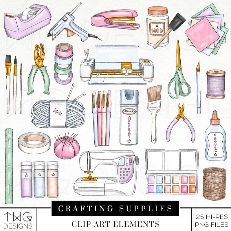 Craft Tools Clipart, Scrapbook Clipart, COMMERCIAL USE, Craft Supplies  Clipart, Crafting Tools Clipart, Crafting Clipart, Craft Tool PNG 