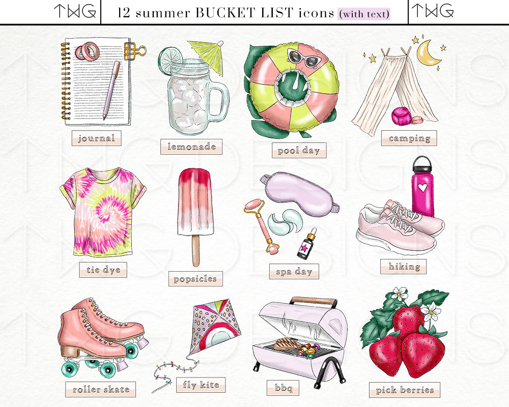 Planner Icons, Summer Fling - Bucket List Icons - TWG Designs