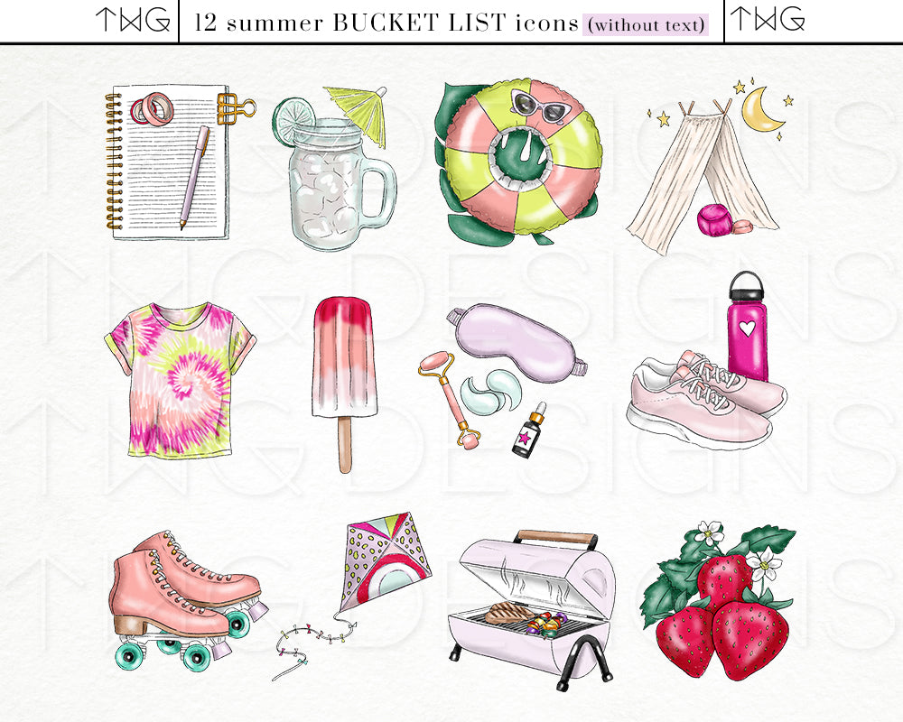 Planner Icons, Summer Fling - Bucket List Icons - TWG Designs