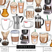 Load image into Gallery viewer, collection of assorted coffee clipart png files 