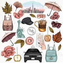 Load image into Gallery viewer, umbrella and car clipart bundle nyc big apple digital artwork collection