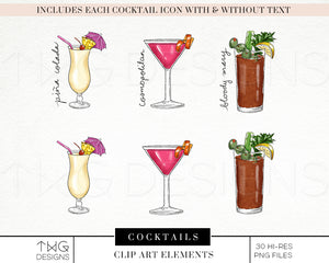 drinks clipart illustrated digital graphics bundle for instant download