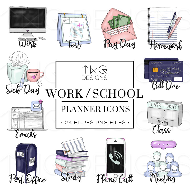 Planner Icons, Work & School - To Do Planner Icons - TWG Designs