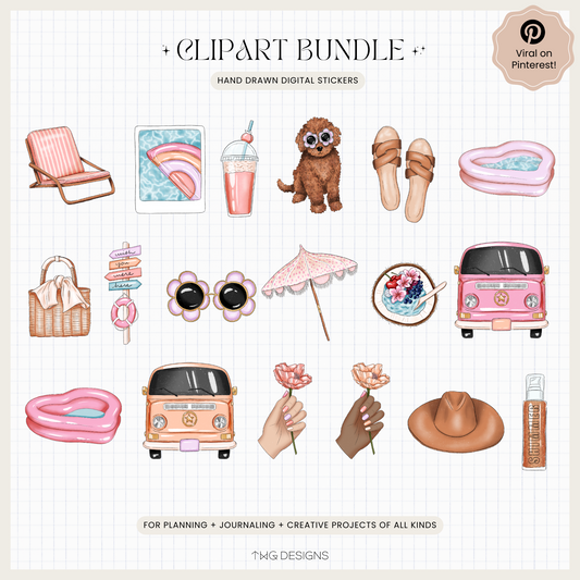 Pink Poolside Clipart Bundle
