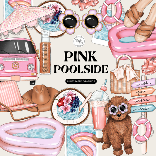 Pink Poolside Clipart Bundle