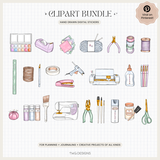 Crafting Supplies Clipart Bundle