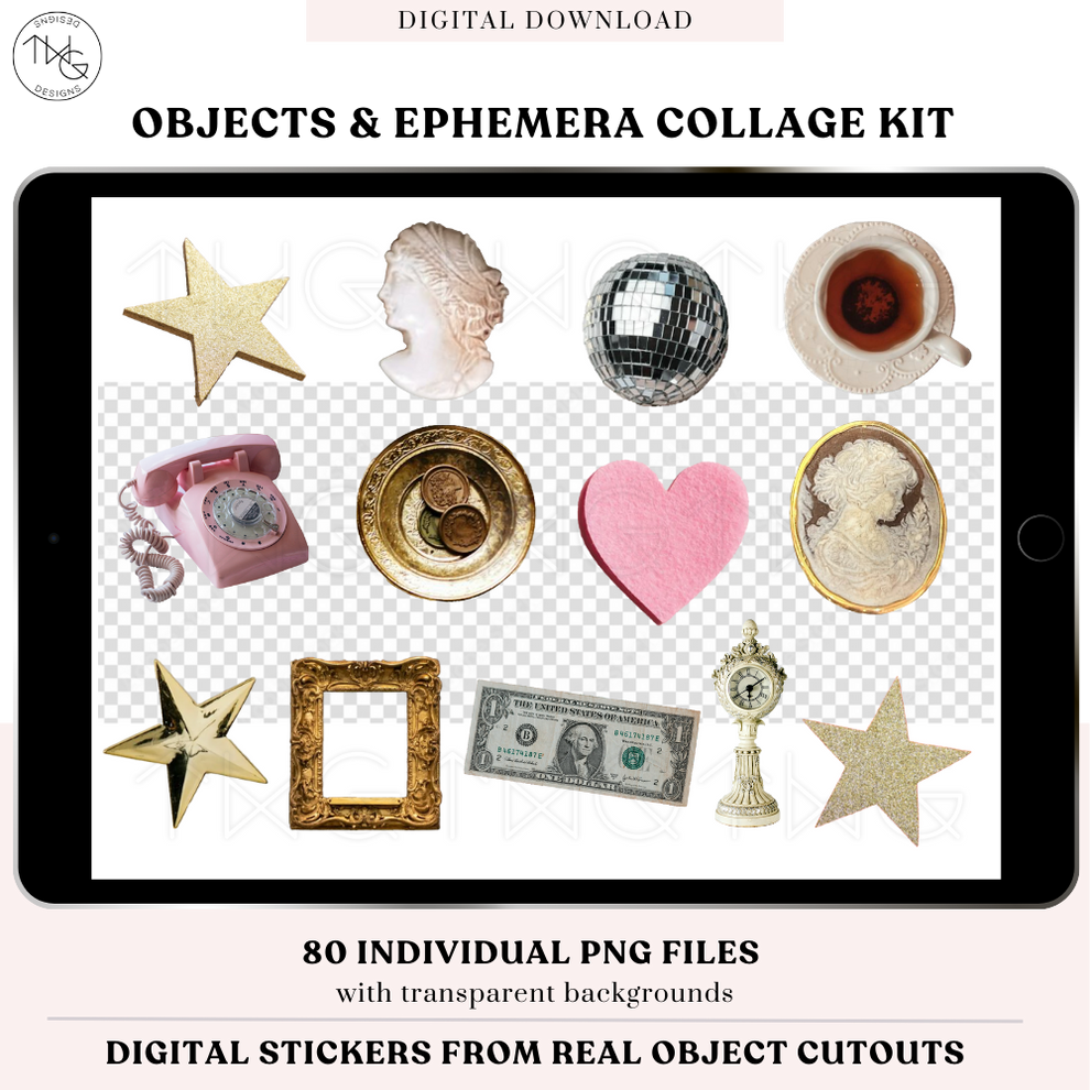 Objects & Ephemera Digital Sticker Collage Kit – TWG Designs