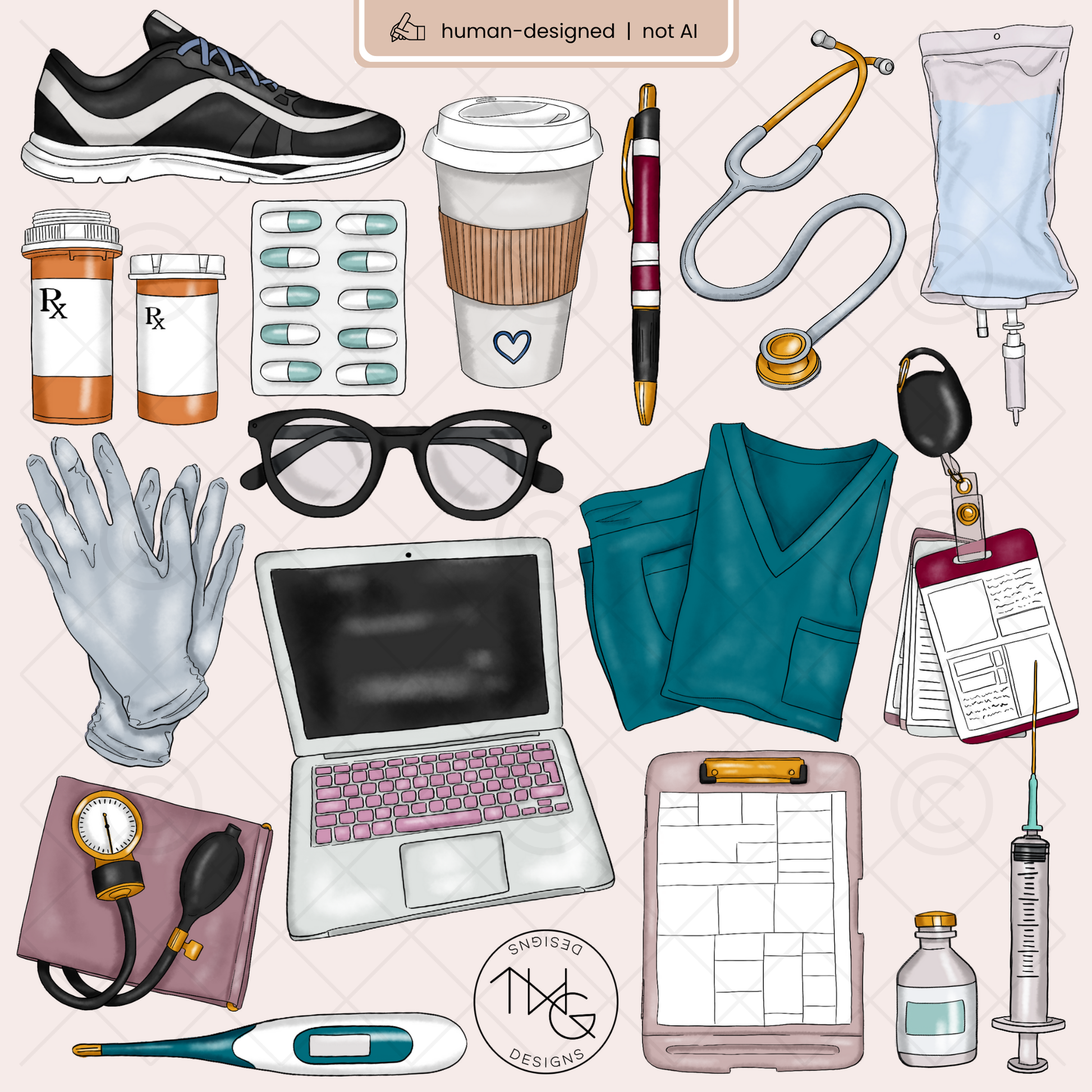 Sample layout featuring Medical Life stickers arranged as a digital planner spread with nursing and hospital-themed elements.