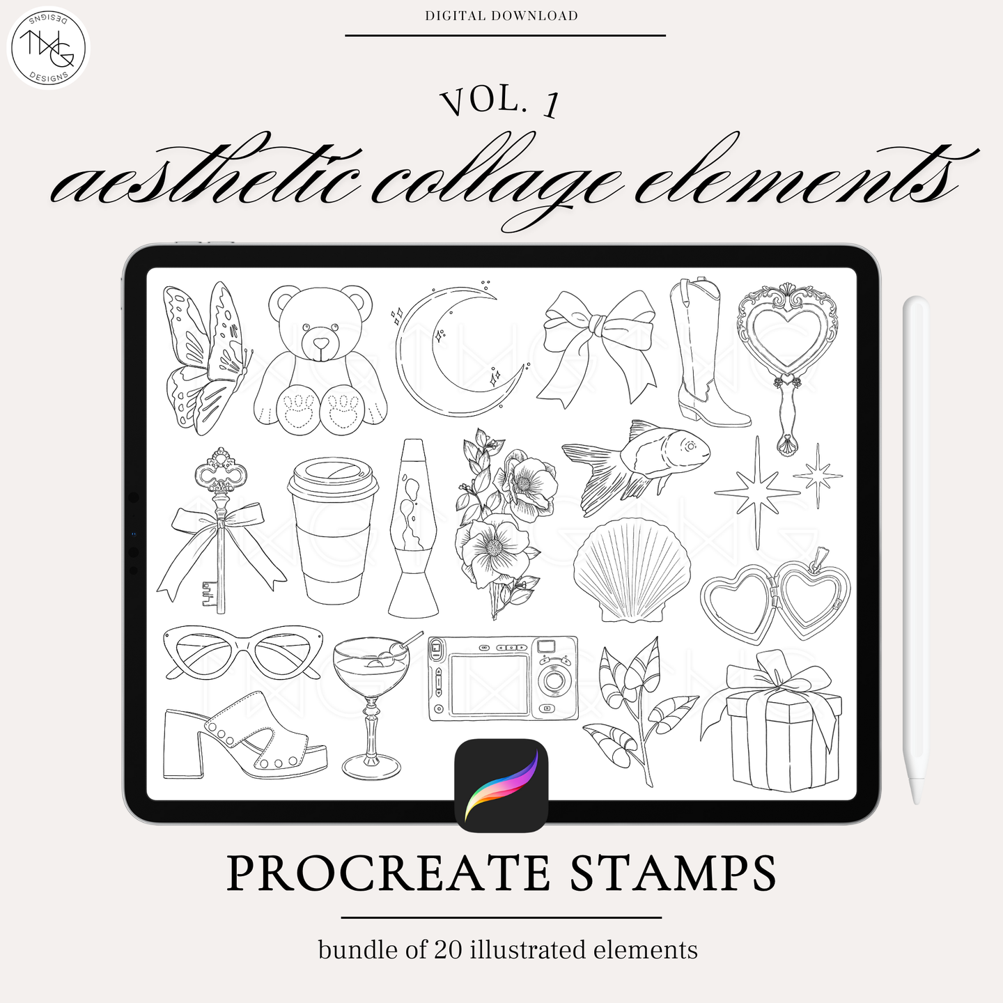 Aesthetic Collage Elements Vol. 1 - Procreate Stamp Brushes