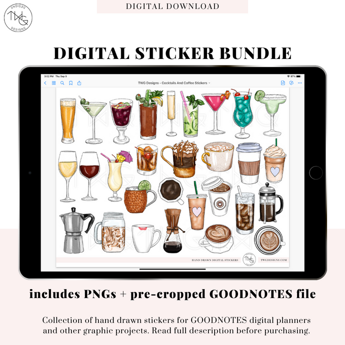 Cocktails + Coffee - Digital Planner Sticker Bundle