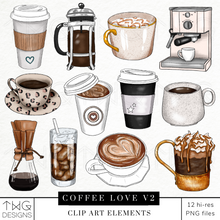 Load image into Gallery viewer, iced coffee and latte art clipart bundle
