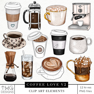 iced coffee and latte art clipart bundle
