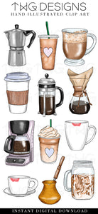 aesthetic coffee clipart for personal and commercial use illustrated graphic art graphics download