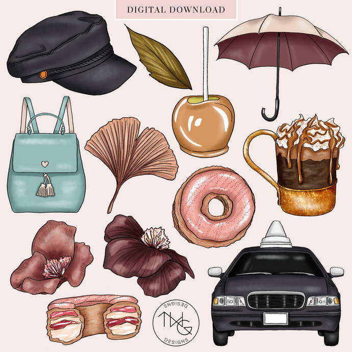 fall clipart bundle with cars hat and umbrella city bundle