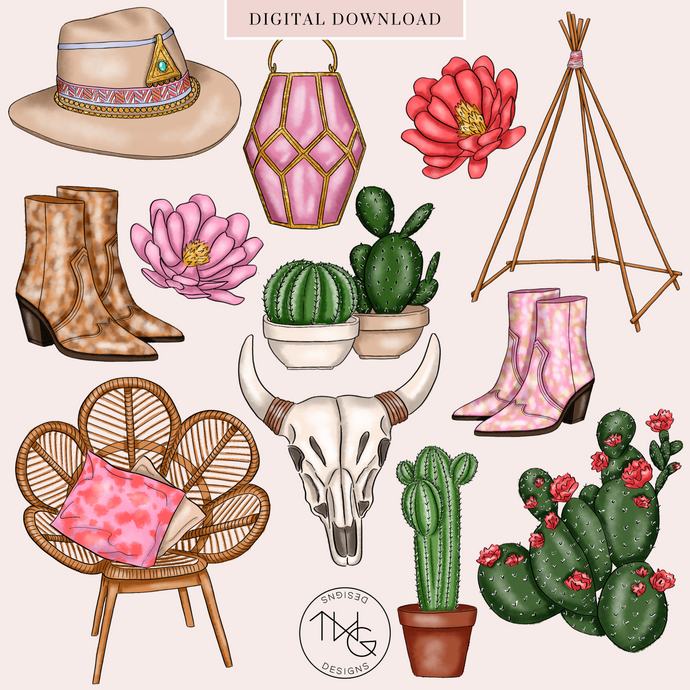 boots clipart western desert elements digital graphics bundle