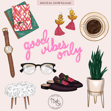 Load image into Gallery viewer, Good Vibes Clipart + Pattern Bundle