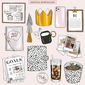 home office planner clipart hand drawn digital artwork and illustrations 