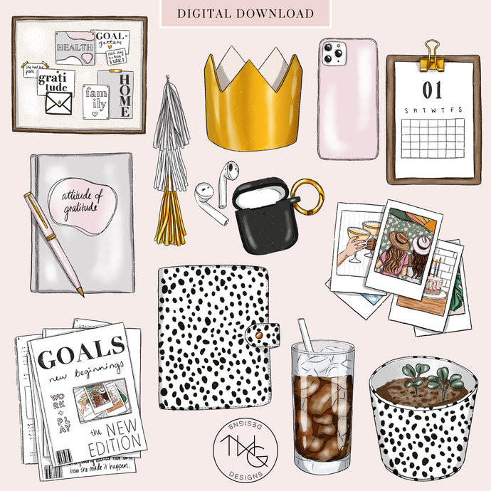 home office planner clipart hand drawn digital artwork and illustrations 