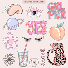 Load image into Gallery viewer, pink peach 90s vibe clipart bundle