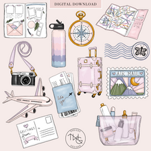 Load image into Gallery viewer, cute travel clipart and digital artwork bundle png files