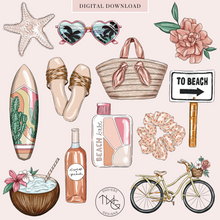 Load image into Gallery viewer, summer beach hand drawn clipart png graphics