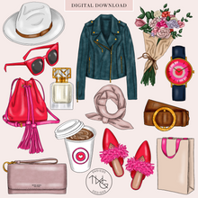 Load image into Gallery viewer, fall fashion clipart bundle download