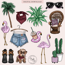 Load image into Gallery viewer, desert cactus clipart with flamingos and fashion accessories clipart bundle