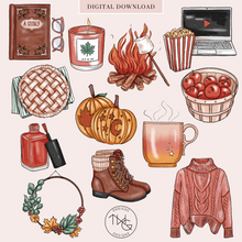 Load image into Gallery viewer, fall hobbies clipart elements of hand drawn illustrations